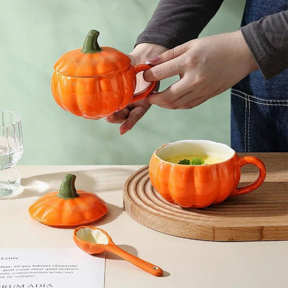 Tasse Citrouille d'Halloween en Céramique avec Cuillère