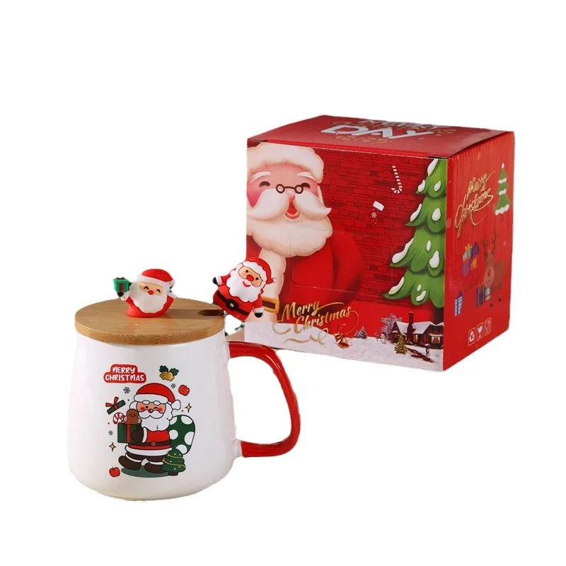 Tasse à café en céramique avec couvercle et cuillère, coffret cadeau de Noël