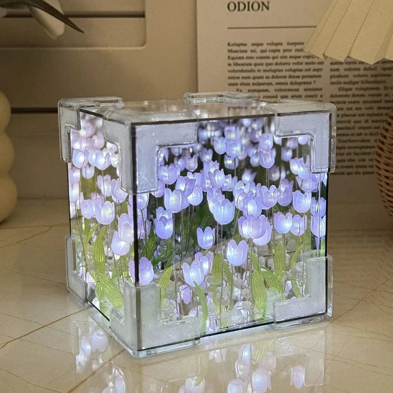 Lampe de table cube miroir tulipe