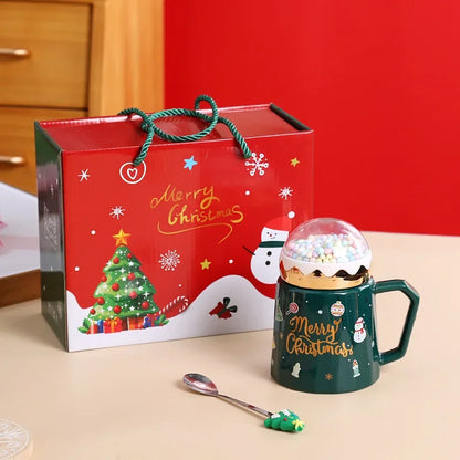 Ensemble de tasse en céramique avec couvercle et cuillère Noël