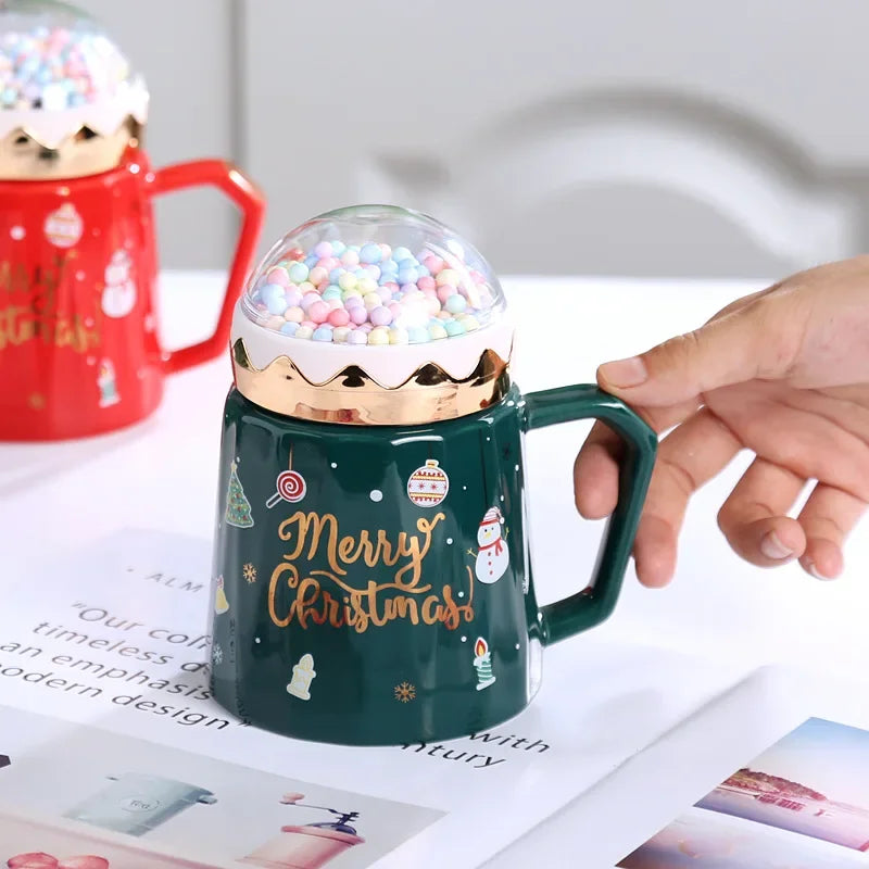 Ensemble de tasse en céramique avec couvercle et cuillère Noël