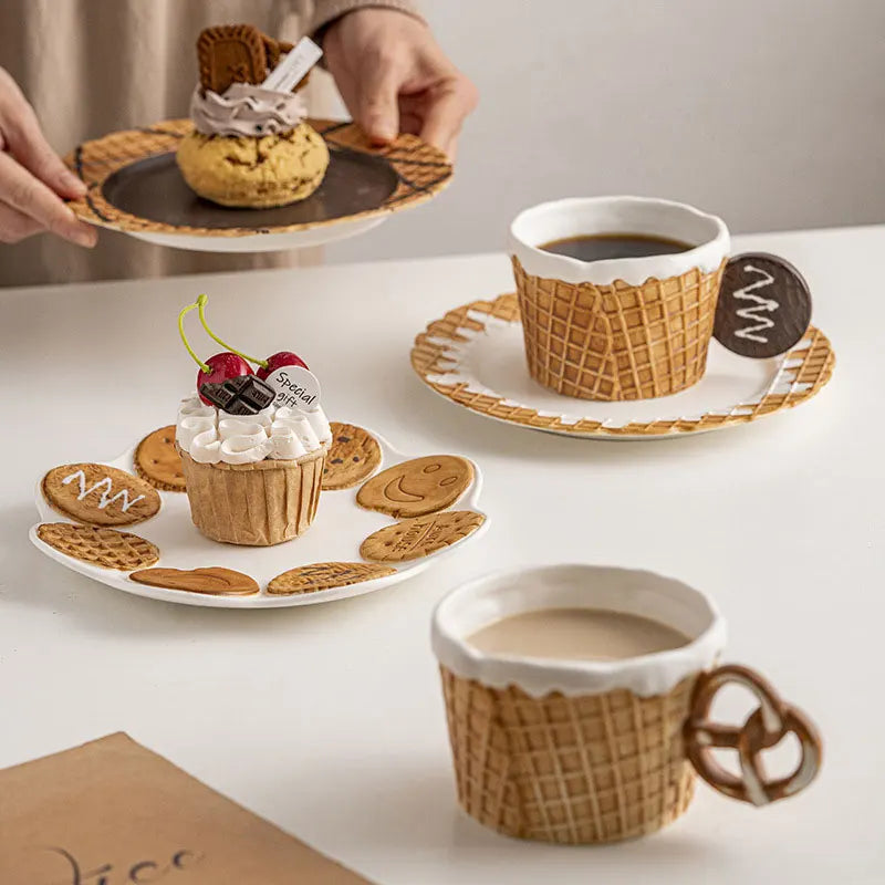 Tasse à café en forme de biscuit gaufré