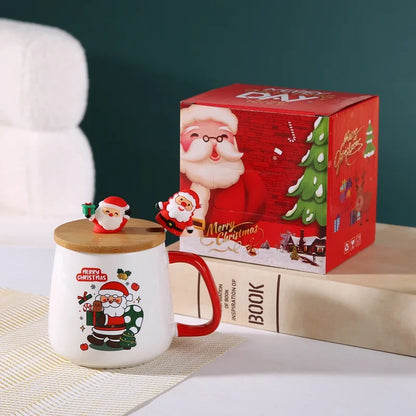 Tasse à café en céramique avec couvercle et cuillère, coffret cadeau de Noël