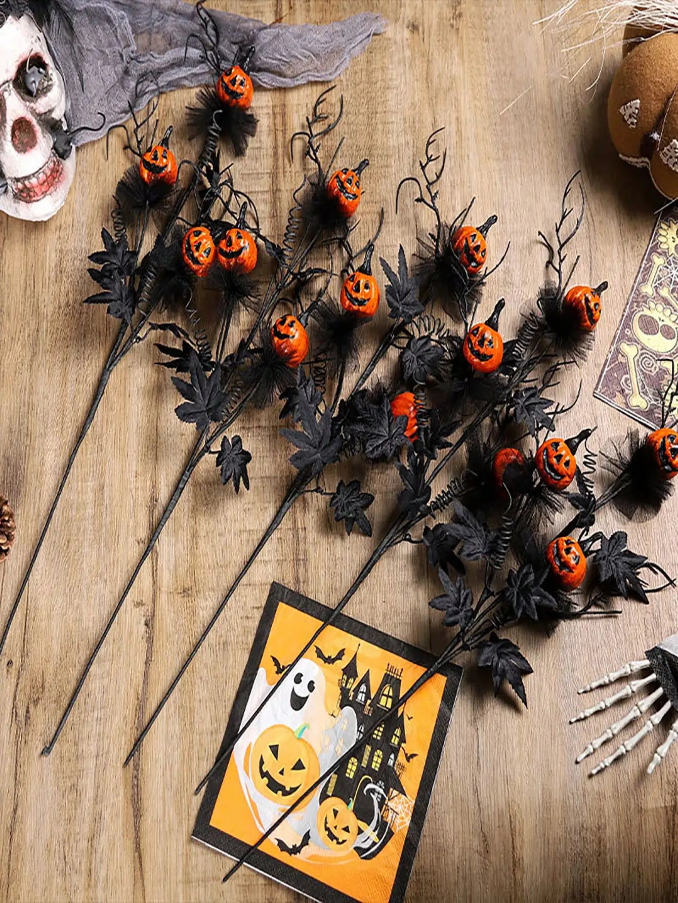 Artificial Spooky Black Pumpkin Bouquet 