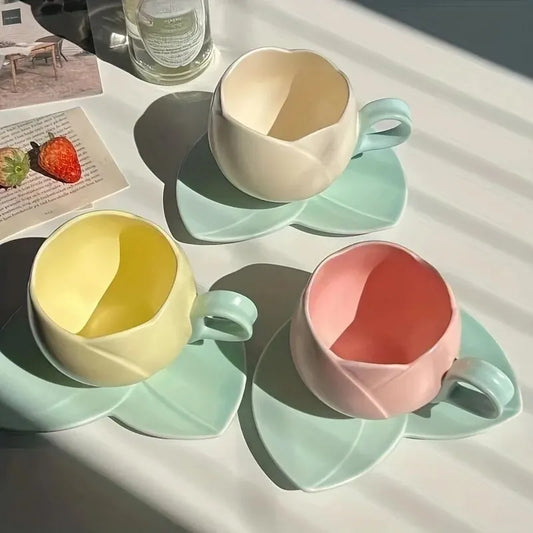 Flower Shaped Ceramic Tea Cup Set 