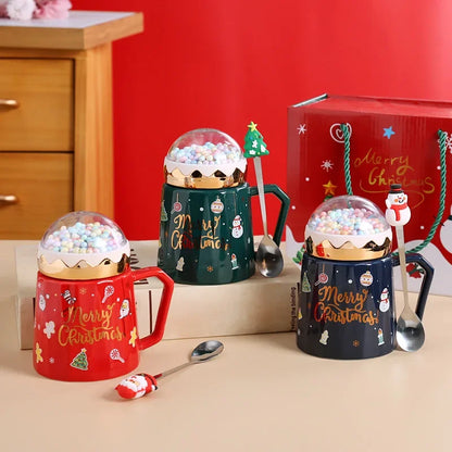 Ensemble de tasse en céramique avec couvercle et cuillère Noël